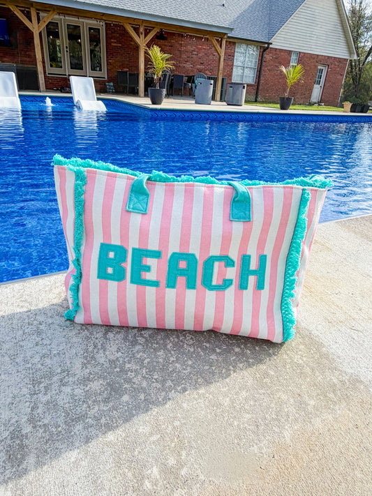 Pink Striped Beach Bag