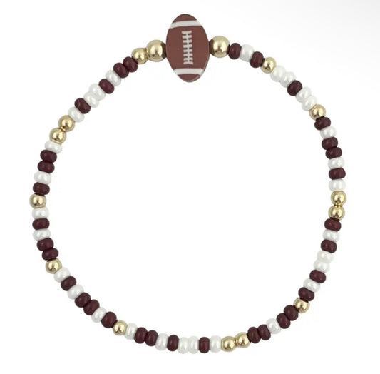 Maroon/White Game Day Beaded Bracelet
