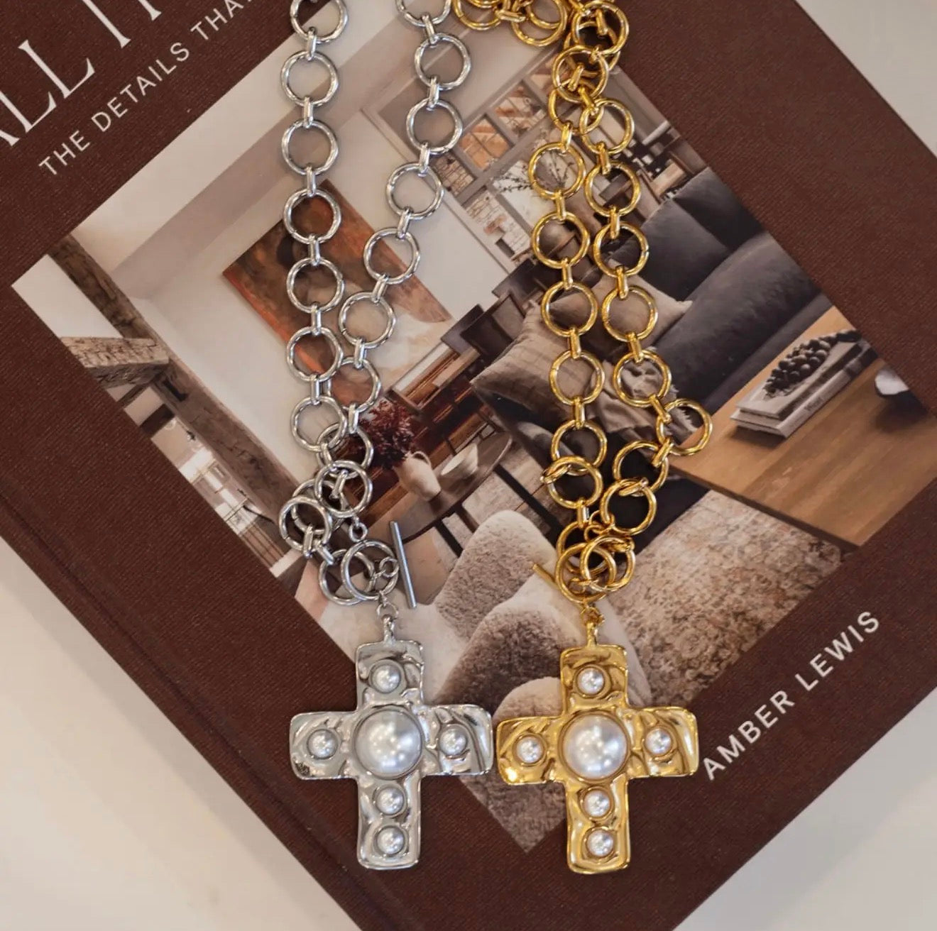 Harper Pearl Cross Necklace