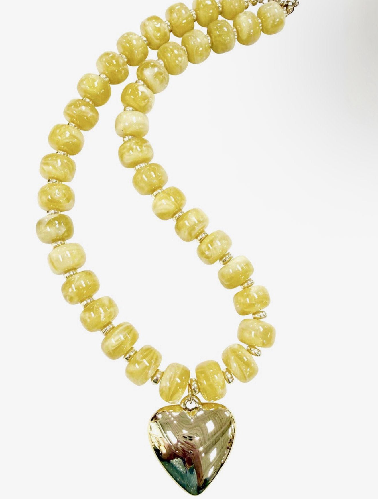 Yellow Chunky Beaded Heart Necklace