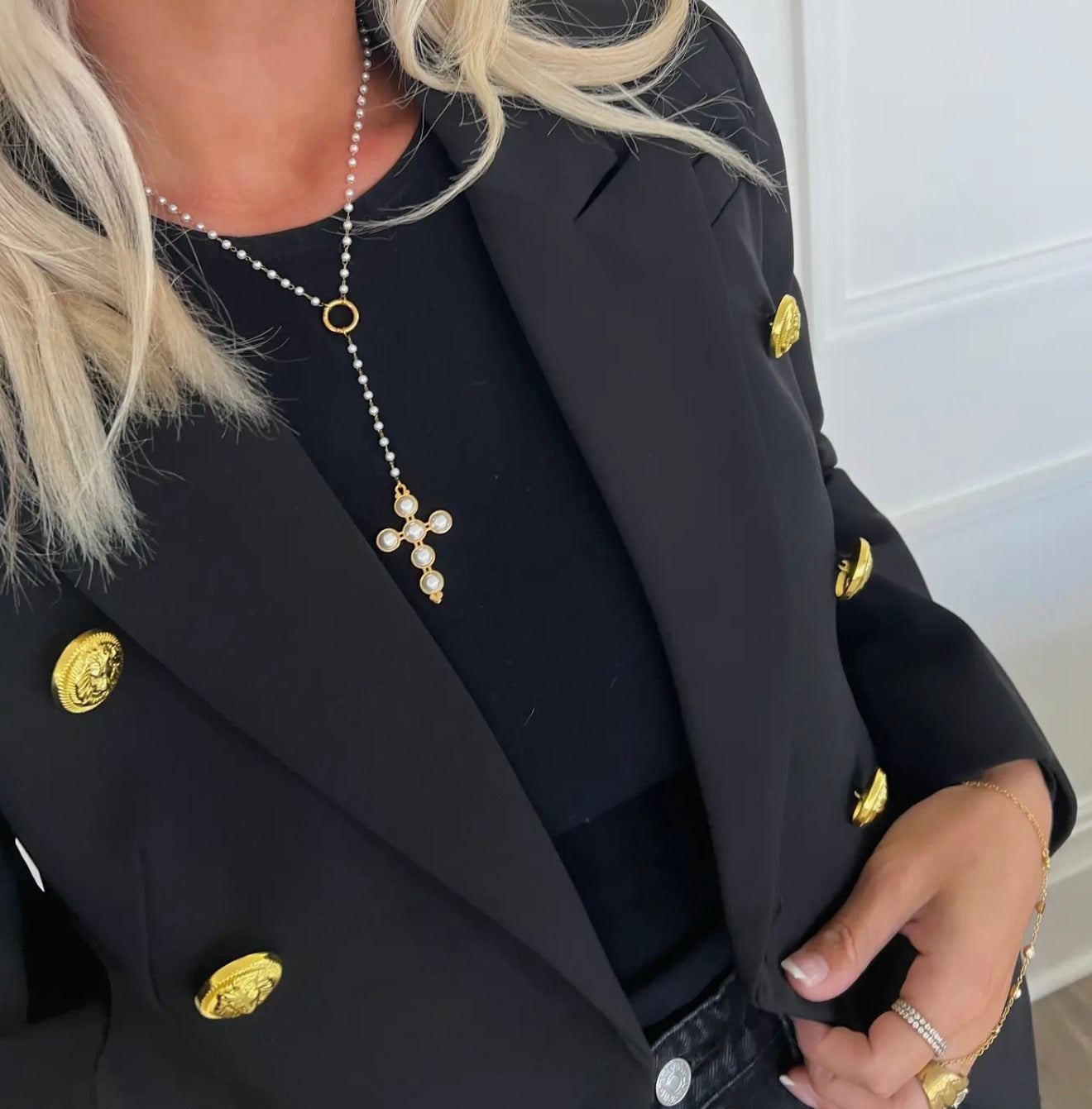 Dainty Pearl Cross Necklace