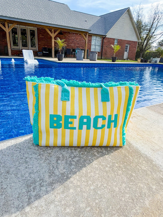 Yellow Striped Beach Bag