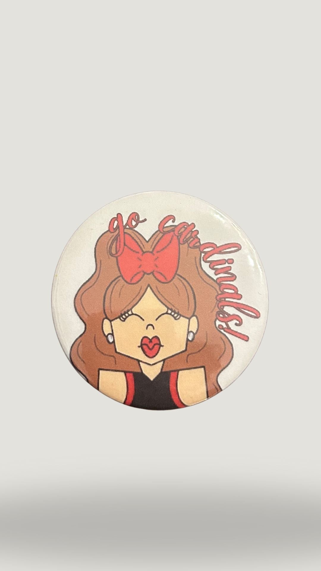 Cardinals Brunette Cheerleader Button