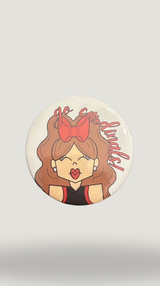 Cardinals Brunette Cheerleader Button