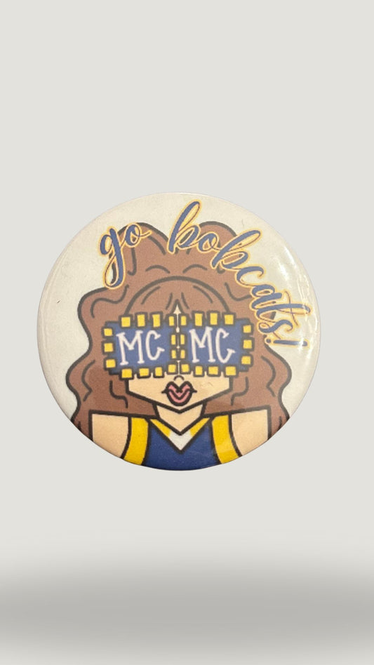 Bobcats Brunette Cheerleader Button